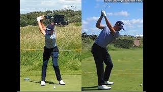 Justin Thomas golf swing  Long Iron faceon amp downtheline July 2017 [upl. by Dnomad914]